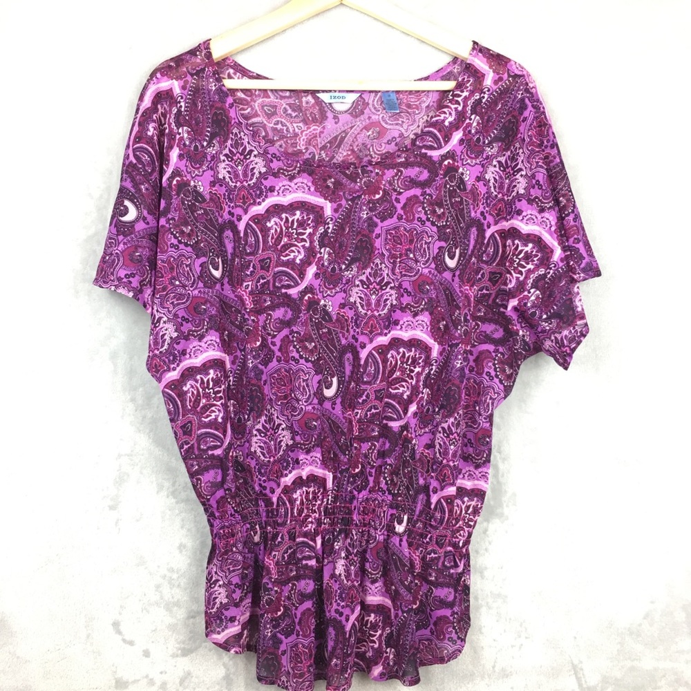 Izod Ruffle Top Peplum Blouse Summer Dolman Shirt